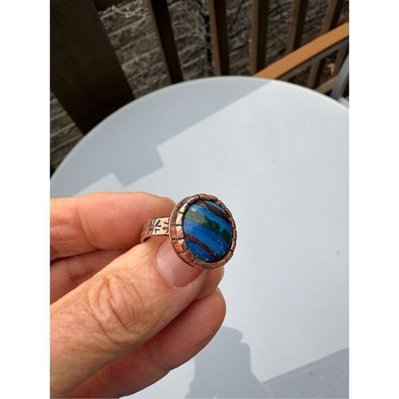 Ring, Copper and Blue Calcite Ring, size 10, NEW, Handmade, Artisan - Picture 2 of 12